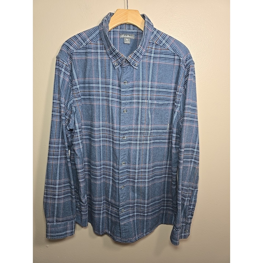 Eddie Bauer Flannel Shirt Mens XL Blue Plaid